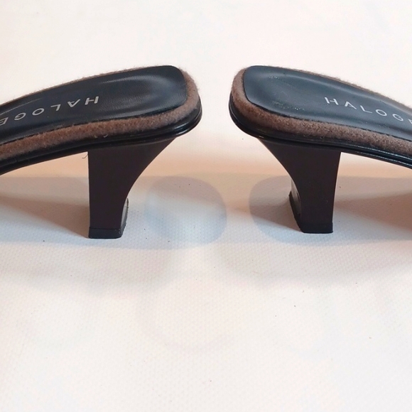 HALOGEN LADIES SHOES 8.5M CLOSED TOE OPEN HEELS BROWN/TAUPE SUEDE LIKE EUC - Picture 5 of 6